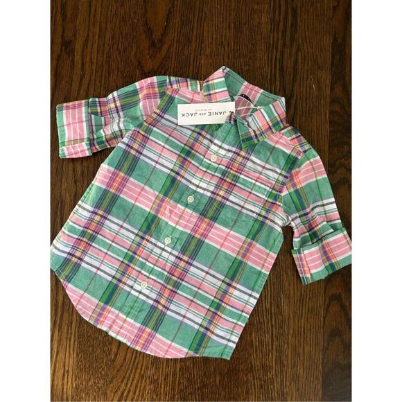 NEW Janie and Jack Kids Toddler 4/5 Madras Button Doen Shirt - Picture 1 of 4